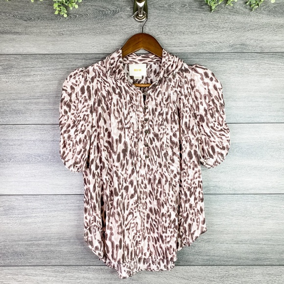 Anthropologie Maeve Leopard Pintuck Button Top 0 - Picture 2 of 9